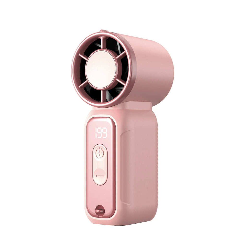 Mini Handheld Fan Portable Hand Fan USB Rechargeable Small Pocket Fan Outdoor Cooling Fan with LED Lighting and Digital Display