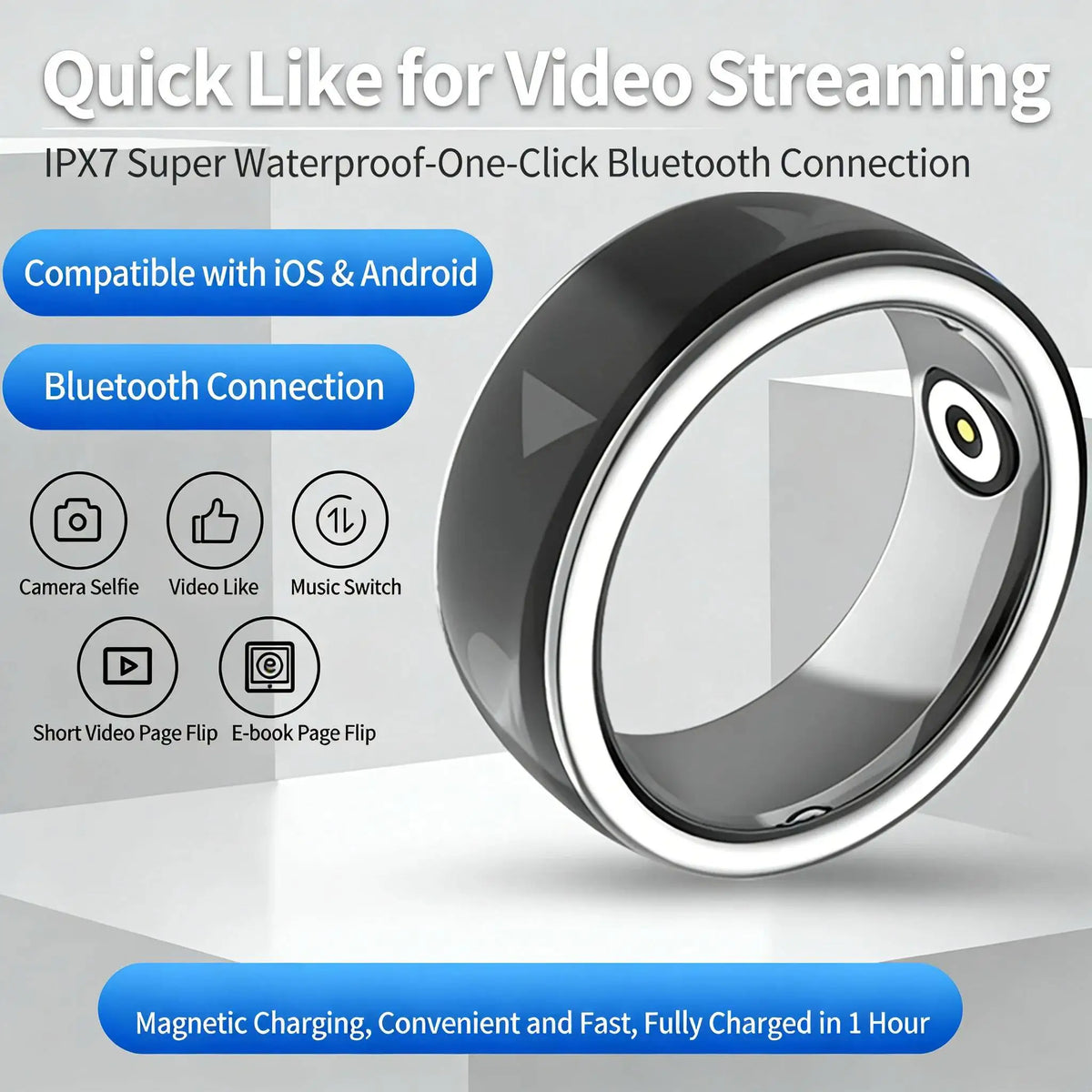 Bluetooth Wireless Smart Ring Mouse Multifunctional Remote Control for TikTok YouTube Web Browsing E-book Page Turning Selfies