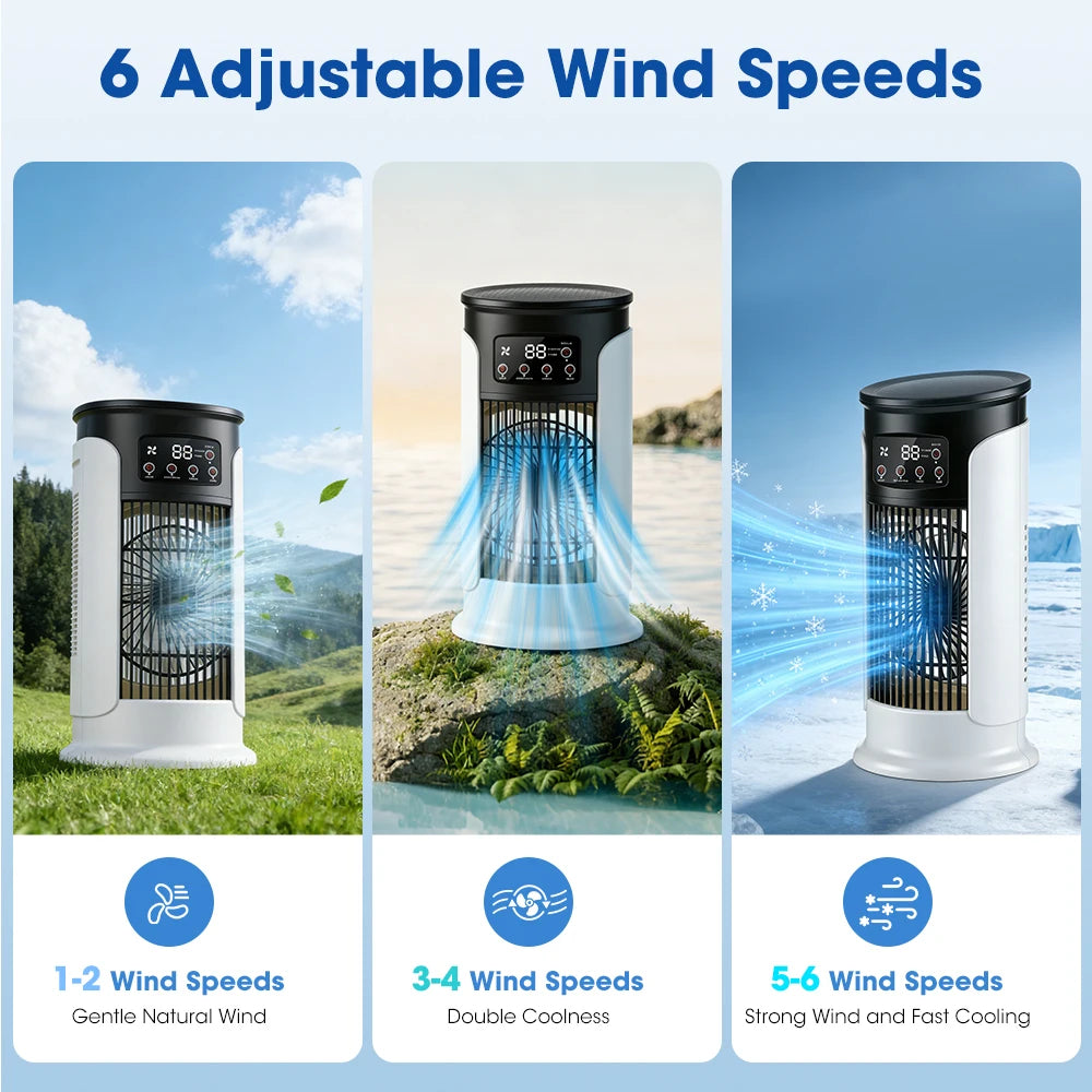 Portable USB Air Cooler Fan Humidifier 300ML 6 Speed 6H Timer 7 Color Light Mist Spray Quiet Cooling Fan Desk Air Conditioner