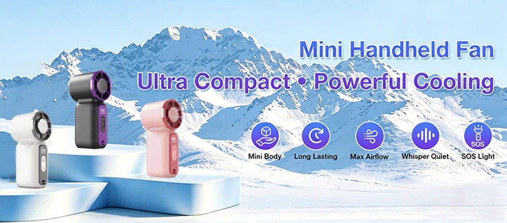 Mini Handheld Fan Portable Hand Fan USB Rechargeable Small Pocket Fan Outdoor Cooling Fan with LED Lighting and Digital Display