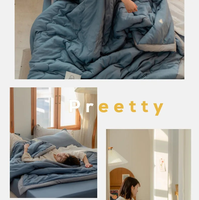 2025 new Japanese polyester cotton quilted summer quilt skin-friendly washable light luxury style solid color lightweight