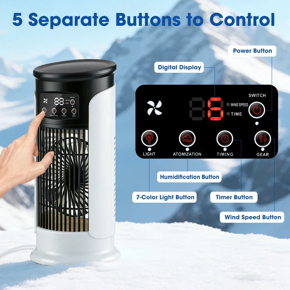 Portable USB Air Cooler Fan Humidifier 300ML 6 Speed 6H Timer 7 Color Light Mist Spray Quiet Cooling Fan Desk Air Conditioner