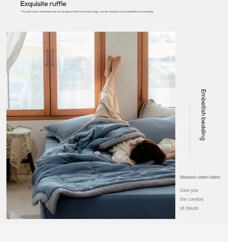 2025 new Japanese polyester cotton quilted summer quilt skin-friendly washable light luxury style solid color lightweight