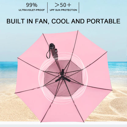 3 in 1 Umbrella with Fan Portable Misting Fan Umbrella With UV Protection Mist Spray Umbrella for Summer Cooling Battery Power