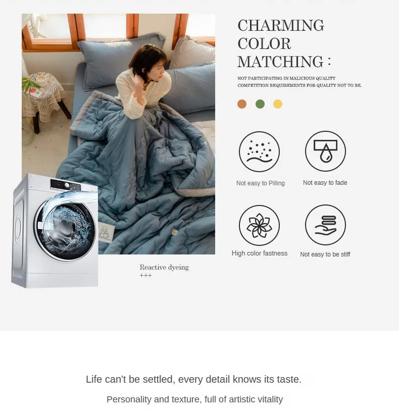 2025 new Japanese polyester cotton quilted summer quilt skin-friendly washable light luxury style solid color lightweight