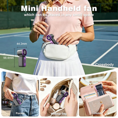 Mini Handheld Fan Portable Hand Fan USB Rechargeable Small Pocket Fan Outdoor Cooling Fan with LED Lighting and Digital Display
