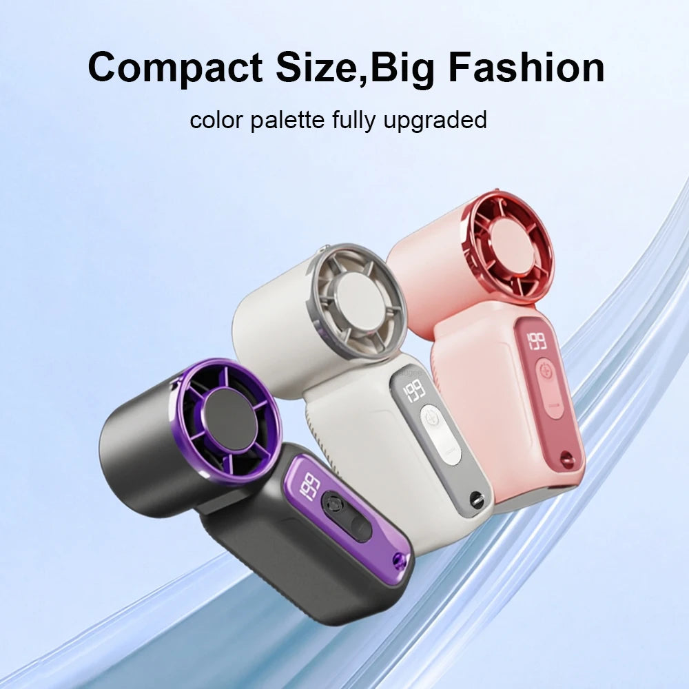 Mini Handheld Fan Portable Hand Fan USB Rechargeable Small Pocket Fan Outdoor Cooling Fan with LED Lighting and Digital Display