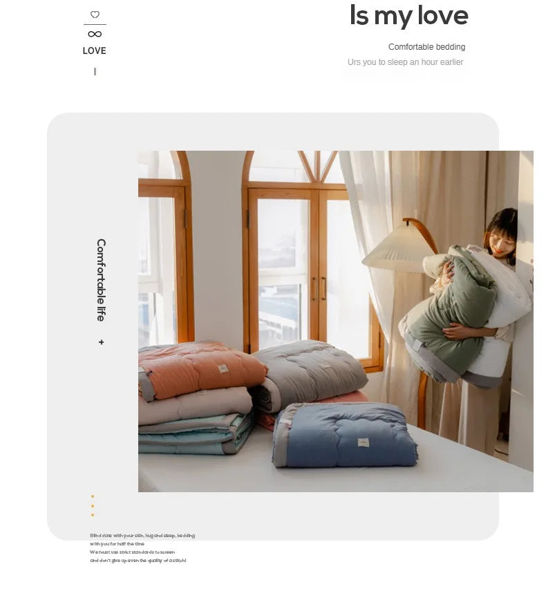 2025 new Japanese polyester cotton quilted summer quilt skin-friendly washable light luxury style solid color lightweight