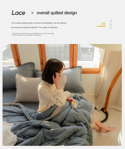 2025 new Japanese polyester cotton quilted summer quilt skin-friendly washable light luxury style solid color lightweight