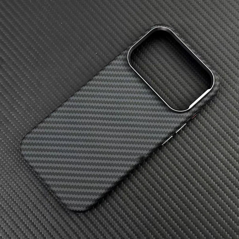 Carbon Fiber Texture Magnetic Armor Case For iphone 17 17Pro Max 16 Pro 15 14 13 Ultrathin Alloy Lens Wireless Charge Hard Cover
