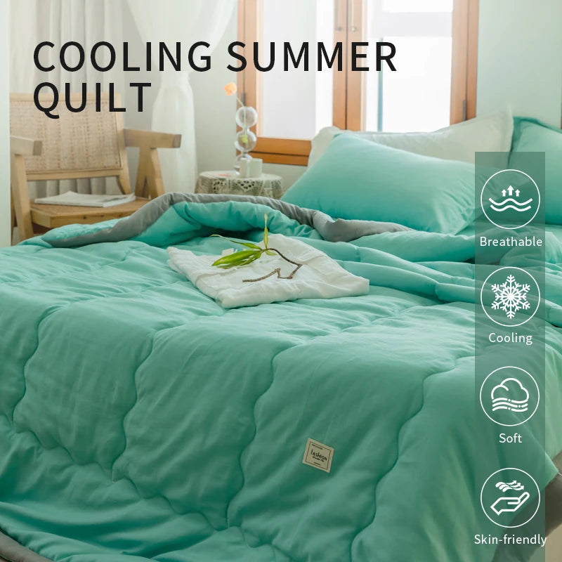 2025 new Japanese polyester cotton quilted summer quilt skin-friendly washable light luxury style solid color lightweight