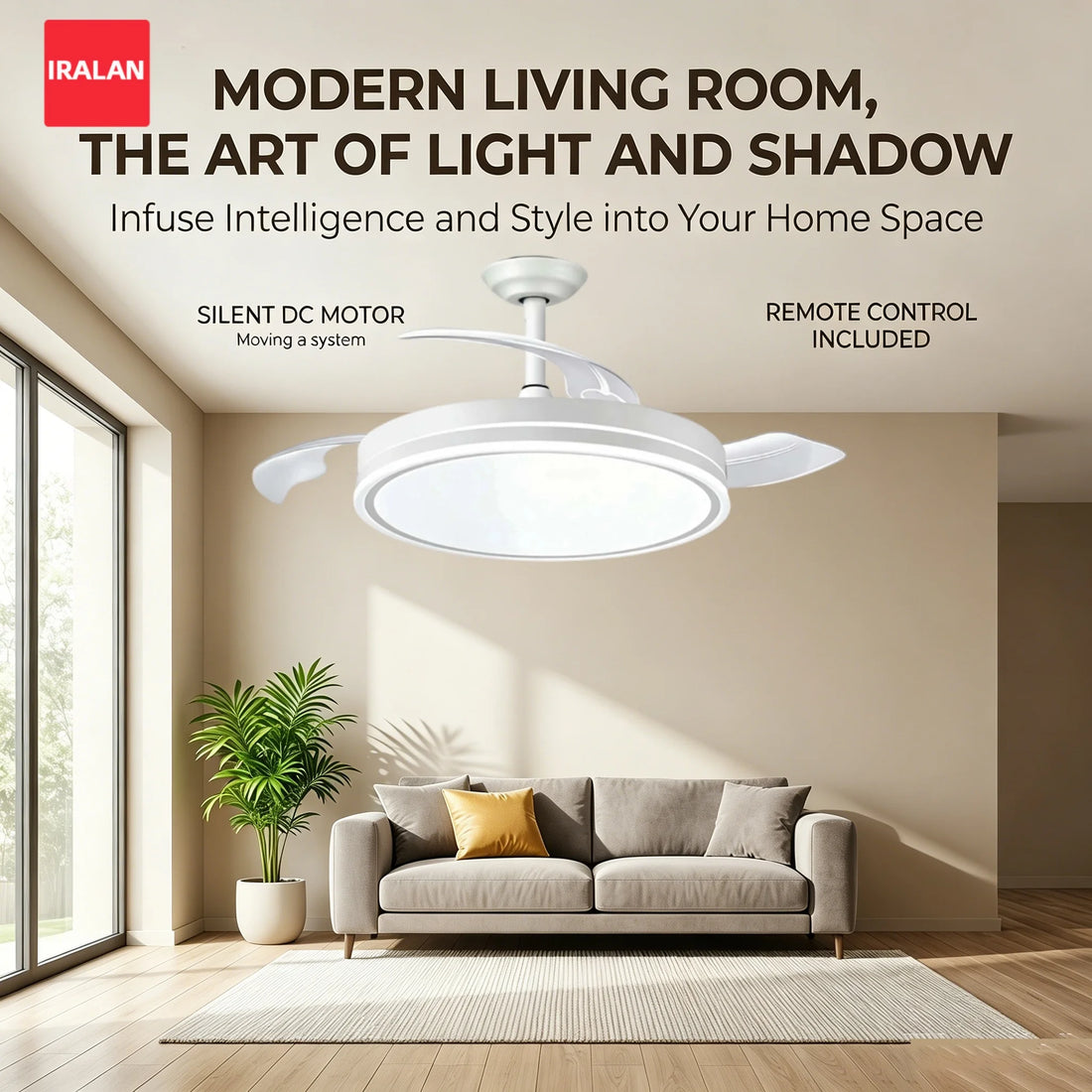 Modern Invisible Blade Ceiling Fan Light 6 Speed Reversible Ceiling Fan 3 Color Changeable Indoor Pendant Light Fixture