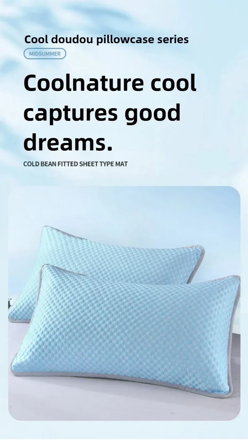 1-4PCS 48x74cm Ice Bean Pillowcase Summer Cooling Solid Color Cool Touch Fabric Washable for Air Conditioning Room