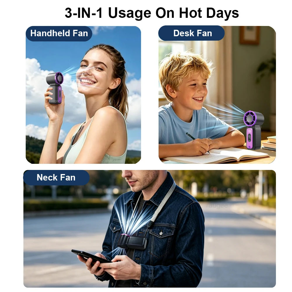 Mini Handheld Fan Portable Hand Fan USB Rechargeable Small Pocket Fan Outdoor Cooling Fan with LED Lighting and Digital Display