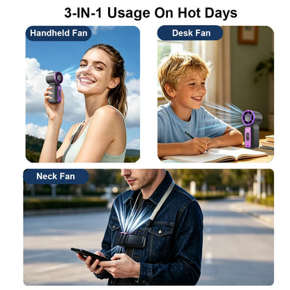Mini Handheld Fan Portable Hand Fan USB Rechargeable Small Pocket Fan Outdoor Cooling Fan with LED Lighting and Digital Display