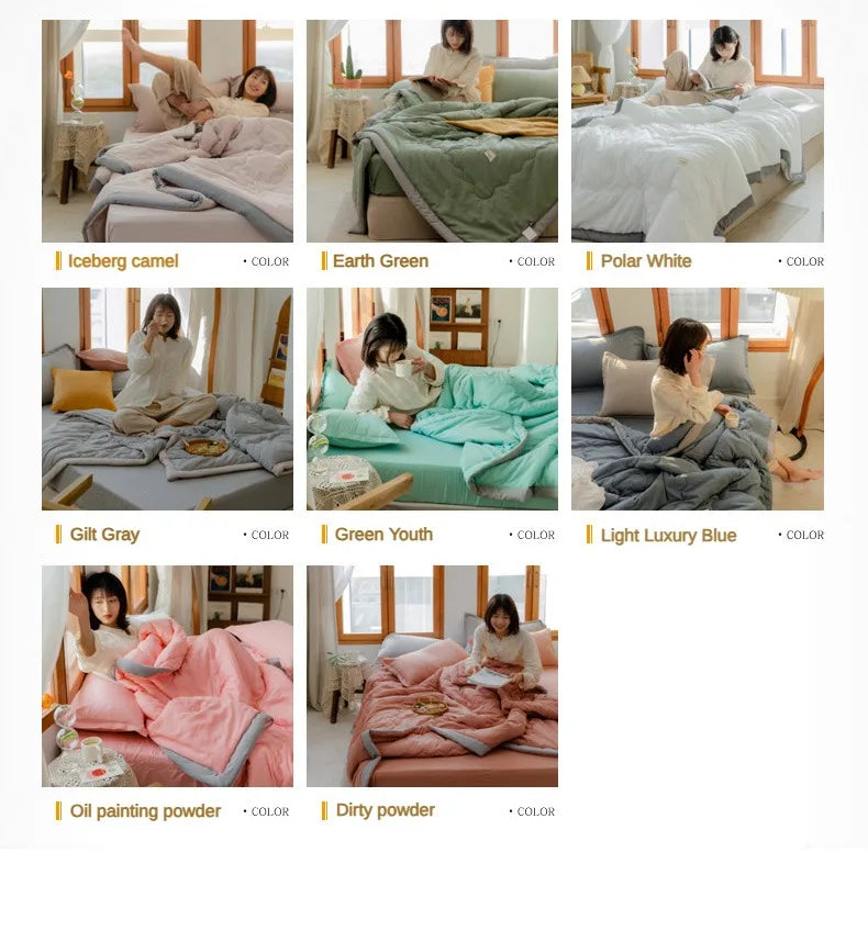 2025 new Japanese polyester cotton quilted summer quilt skin-friendly washable light luxury style solid color lightweight