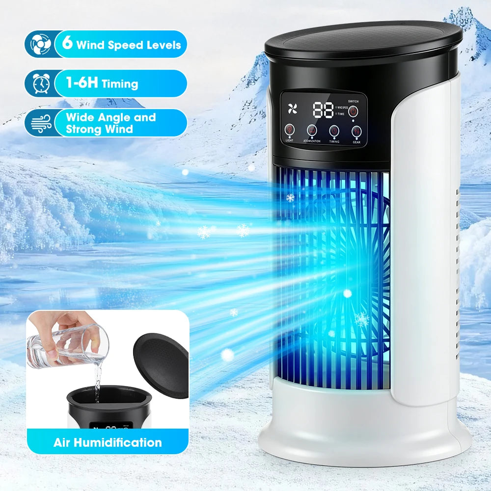 Portable USB Air Cooler Fan Humidifier 300ML 6 Speed 6H Timer 7 Color Light Mist Spray Quiet Cooling Fan Desk Air Conditioner