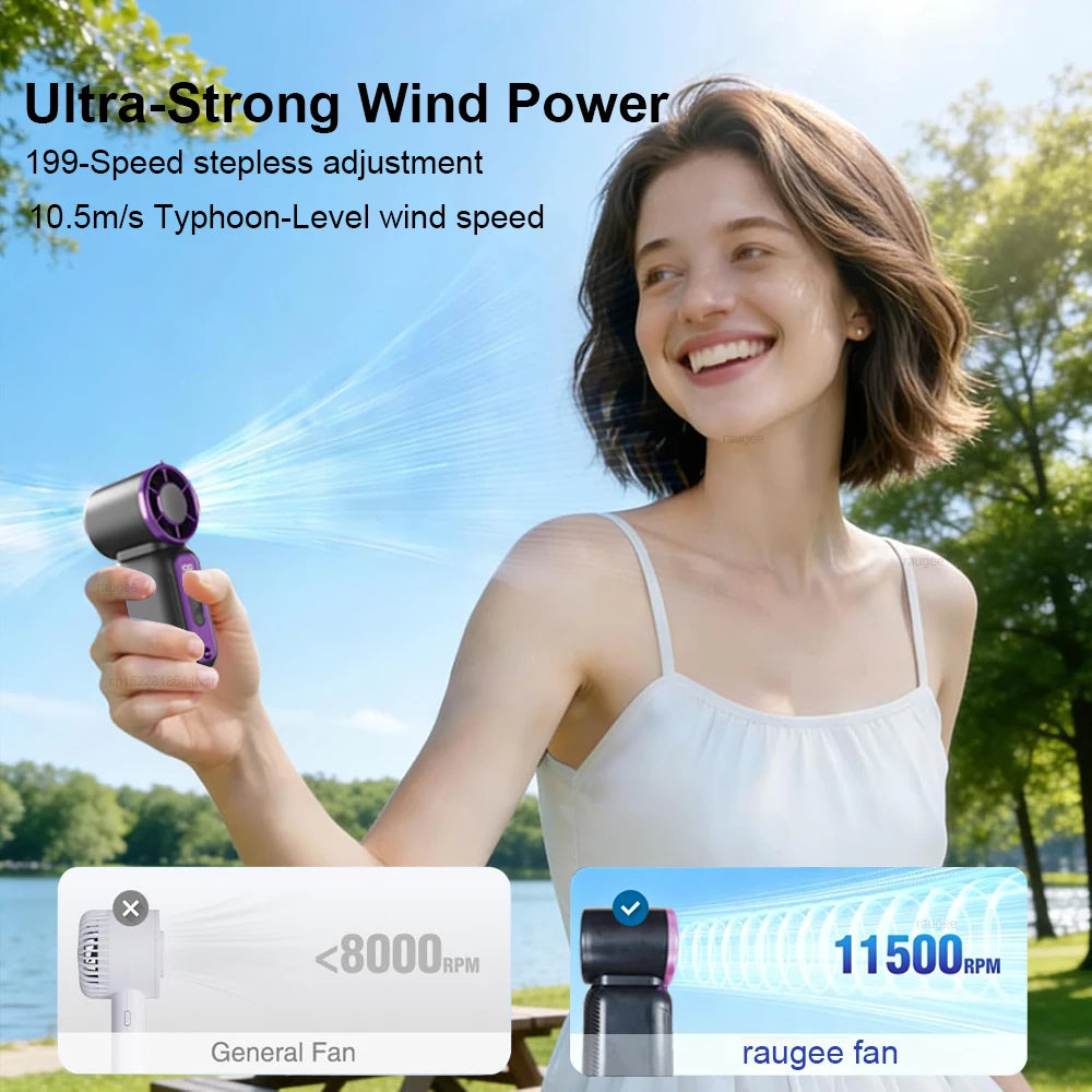 Mini Handheld Fan Portable Hand Fan USB Rechargeable Small Pocket Fan Outdoor Cooling Fan with LED Lighting and Digital Display
